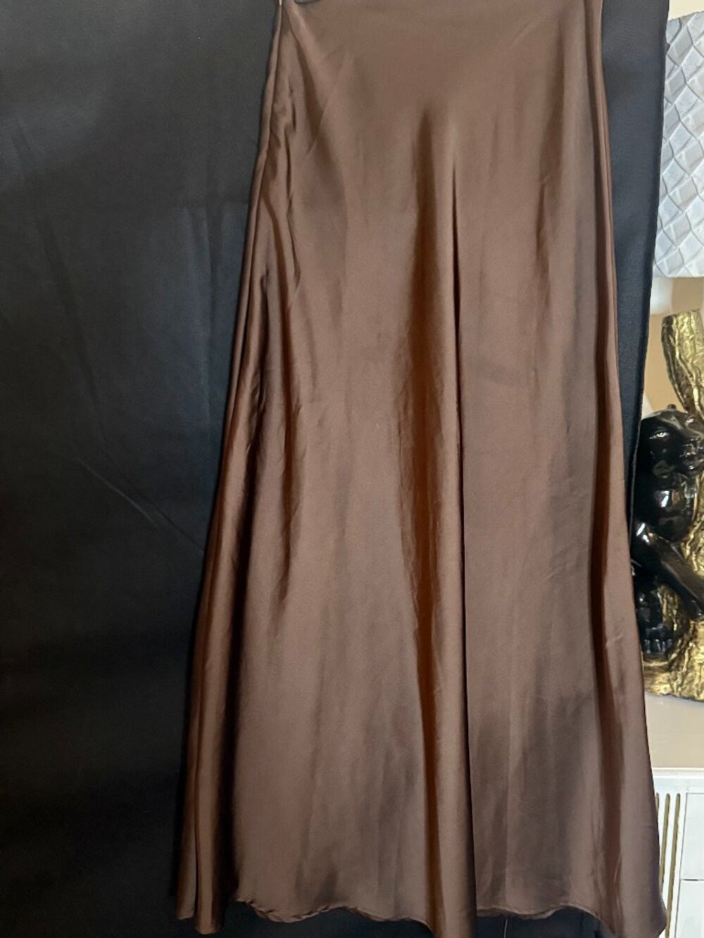 Chocolate Brown Satin Maxi Skirt